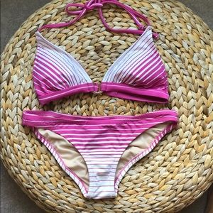 BCBG pink striped bikini size xs/small